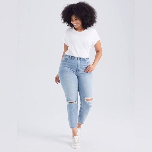Abercrombie & Fitch curve love light wash distressed High Rise Mom Jeans 29 long - Picture 1 of 12